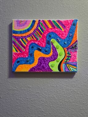 UV Blacklight Neon Abstract Canvas Painting - 3D Mixed Media Trippy Art